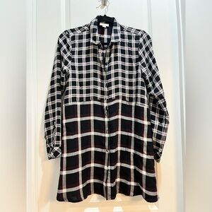 J Jill Button Down Shirt Black Contrast Plaid Long Sleeves XSmall Length 32”